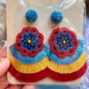 🏷️ New Boden beaded tassel earrings red yellow blue